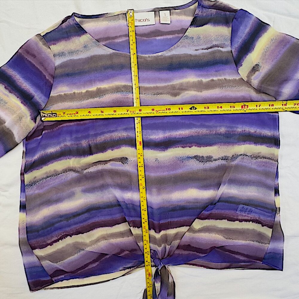Chico's semi-sheer multicolored tie waist blouse M (Chico's size 1)